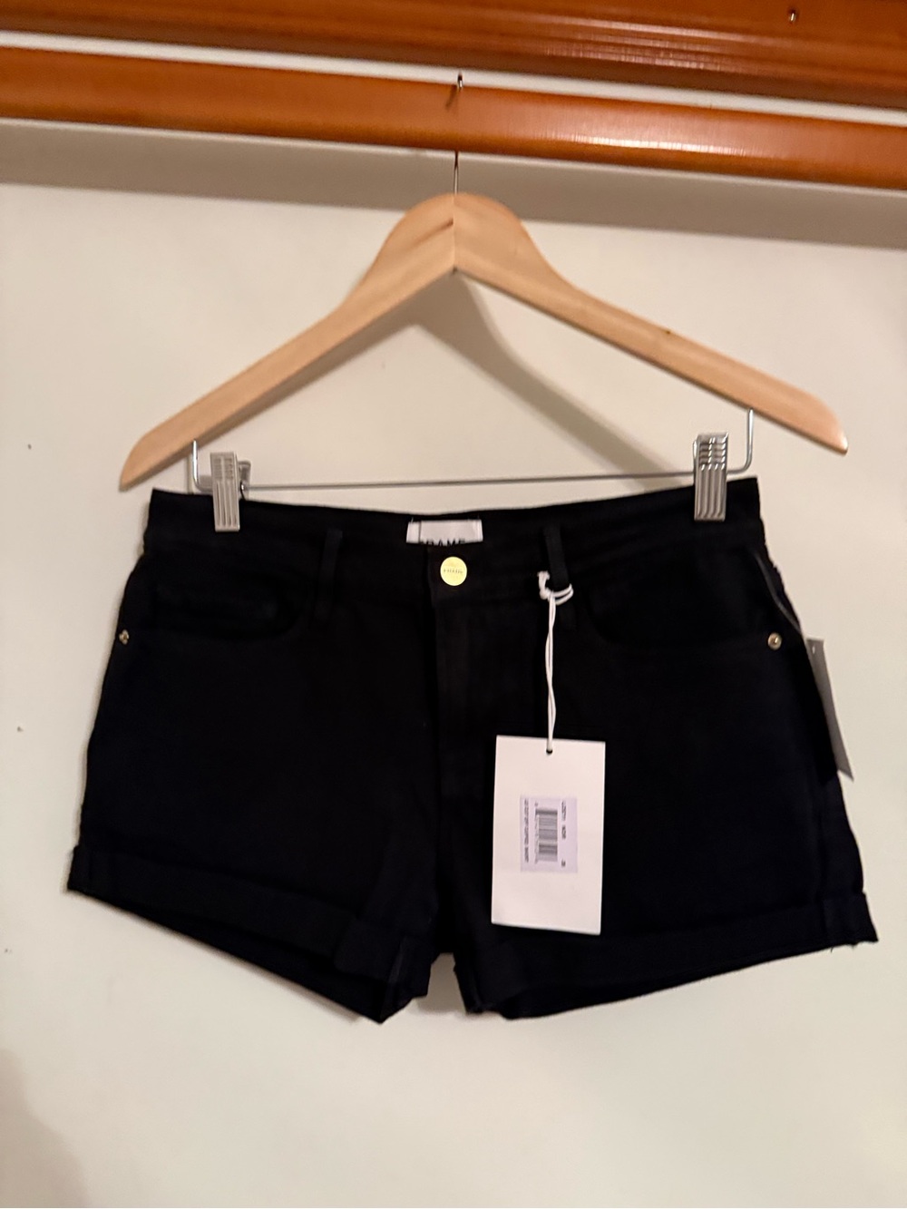 Frame Denim Black Roll-Hem Jean Shorts